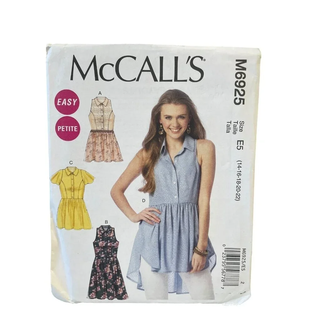 McCALL'S M6925 Misses Petite‎ Tops Tunic Dress Size 14-22 Easy UNCUT FF